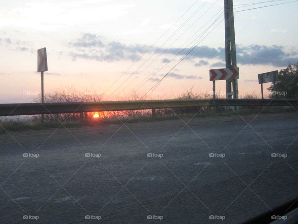 Sunset on the highway golden hour