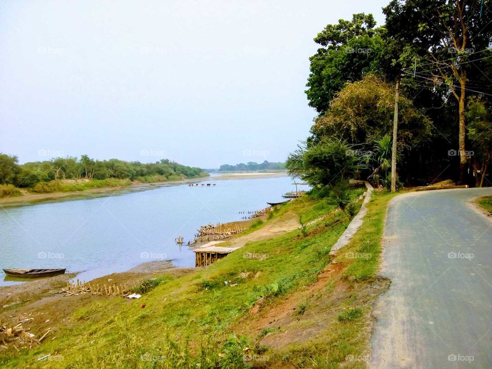 Village Road Beside Ganga River.