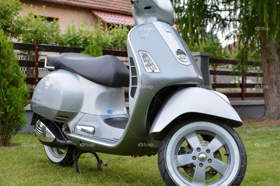 grey vespa motorcycle, italian style