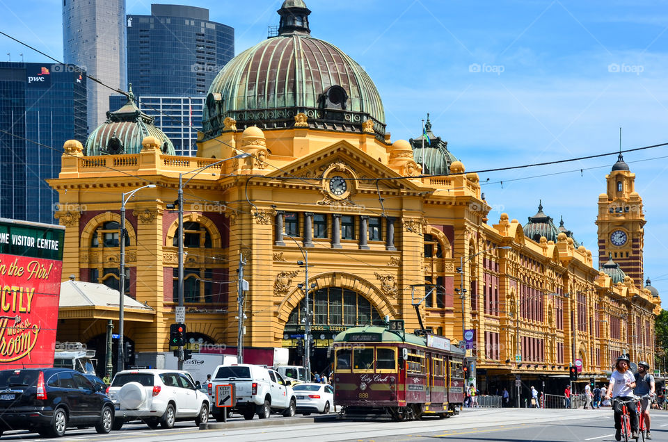 Flinders Street Railway Station in the Melbourne of Australia 