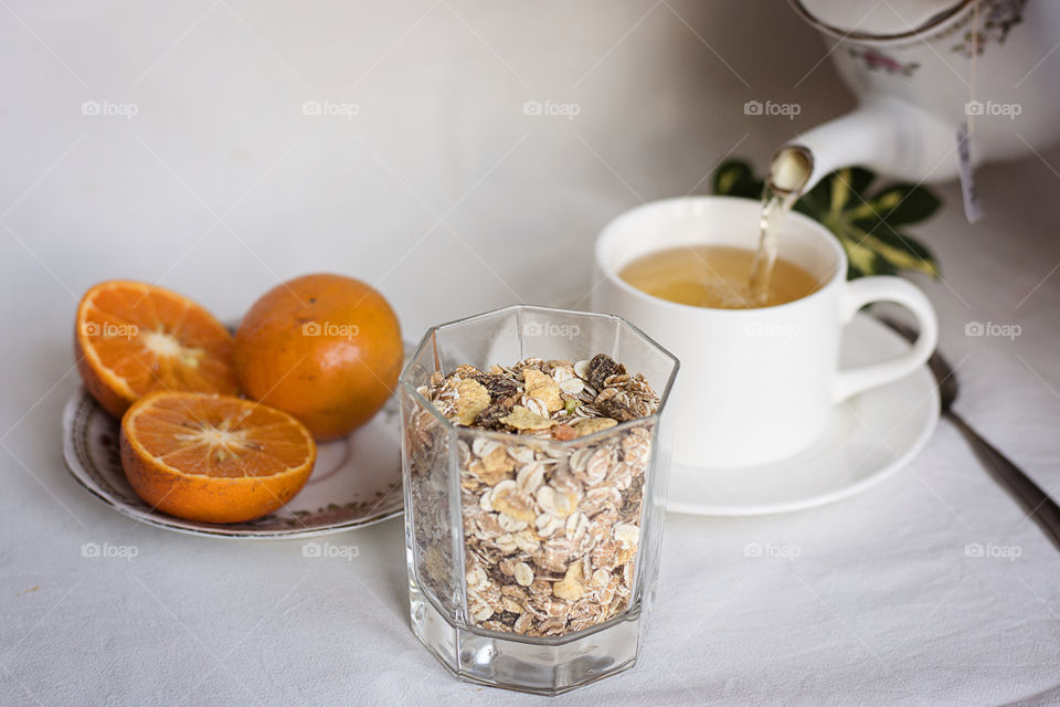 High angle view of healthy breakfast