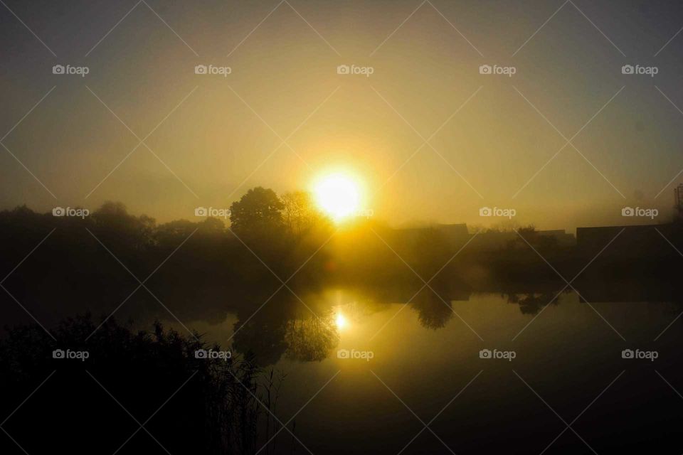 Sunrise over the lake. Natural light.