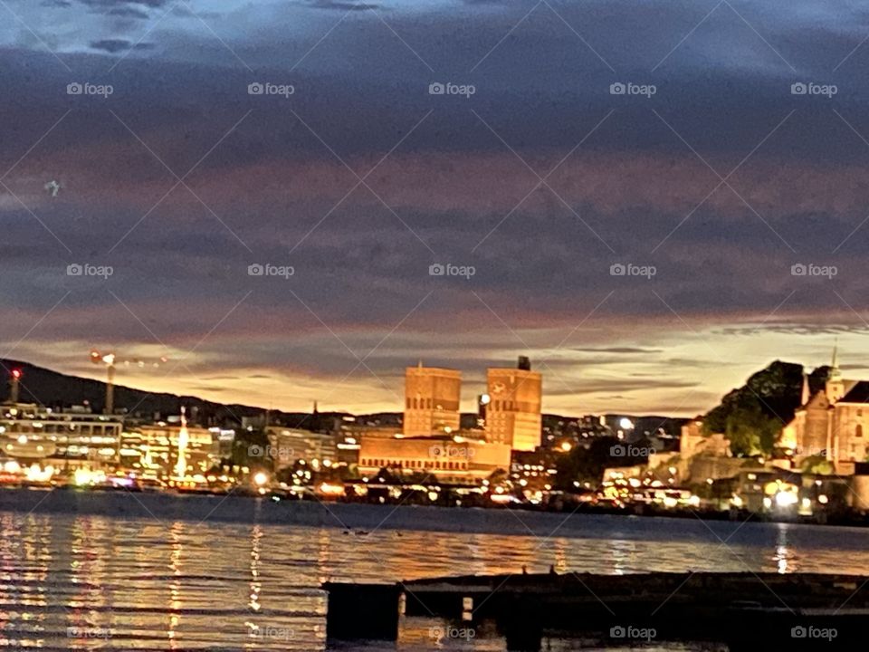 Oslofjorden at nightime in beautiful Norway