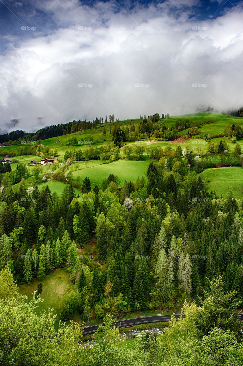 Elevated view of landscape in european alps