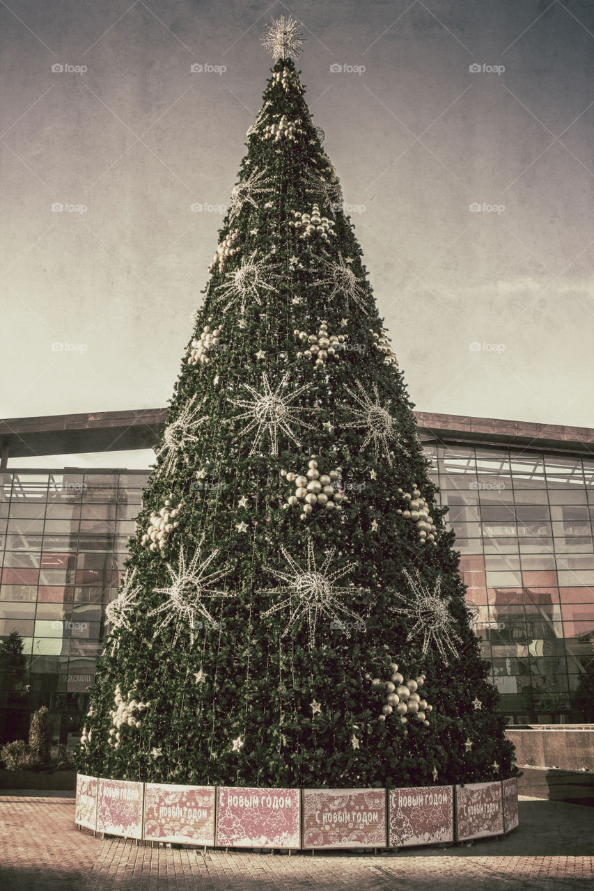 Artificial fir-tree vintage filtered in Moscow, Russia