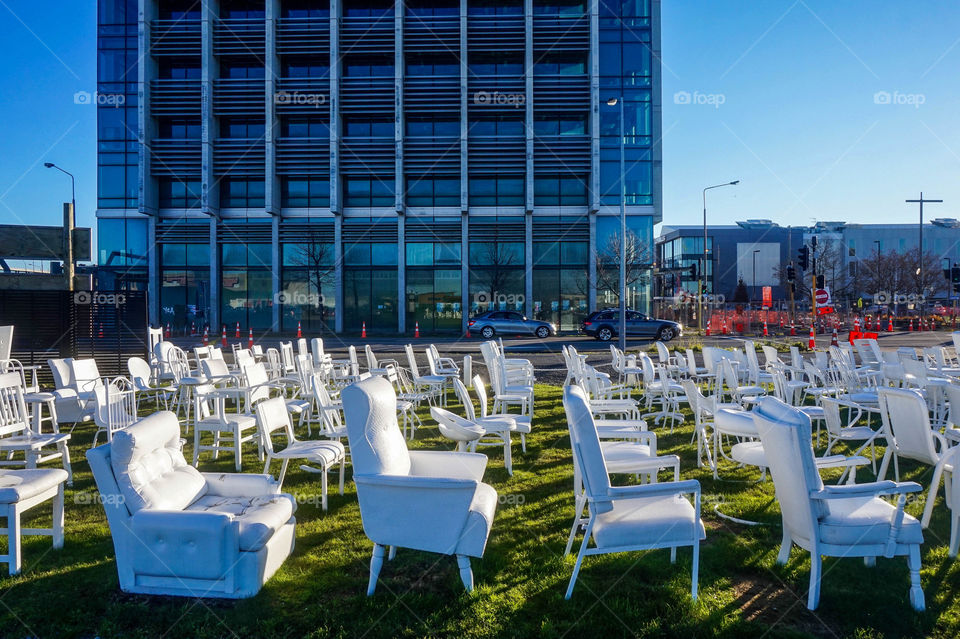 185 Empty Chairs Memorial for lives lost in the 2011 Christchurch earthquake, New Zealand 