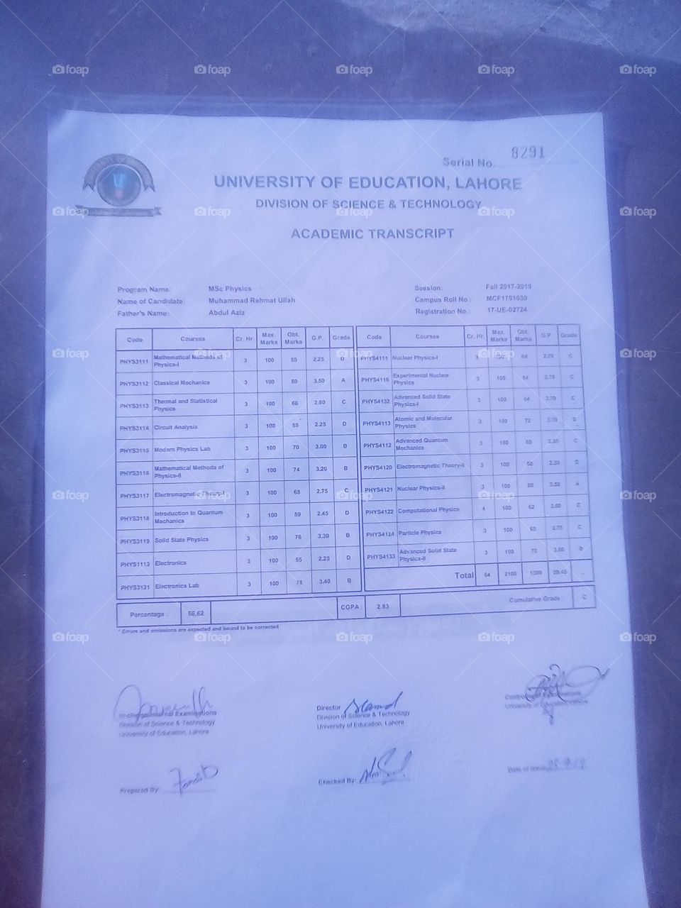 invalid msc transcript