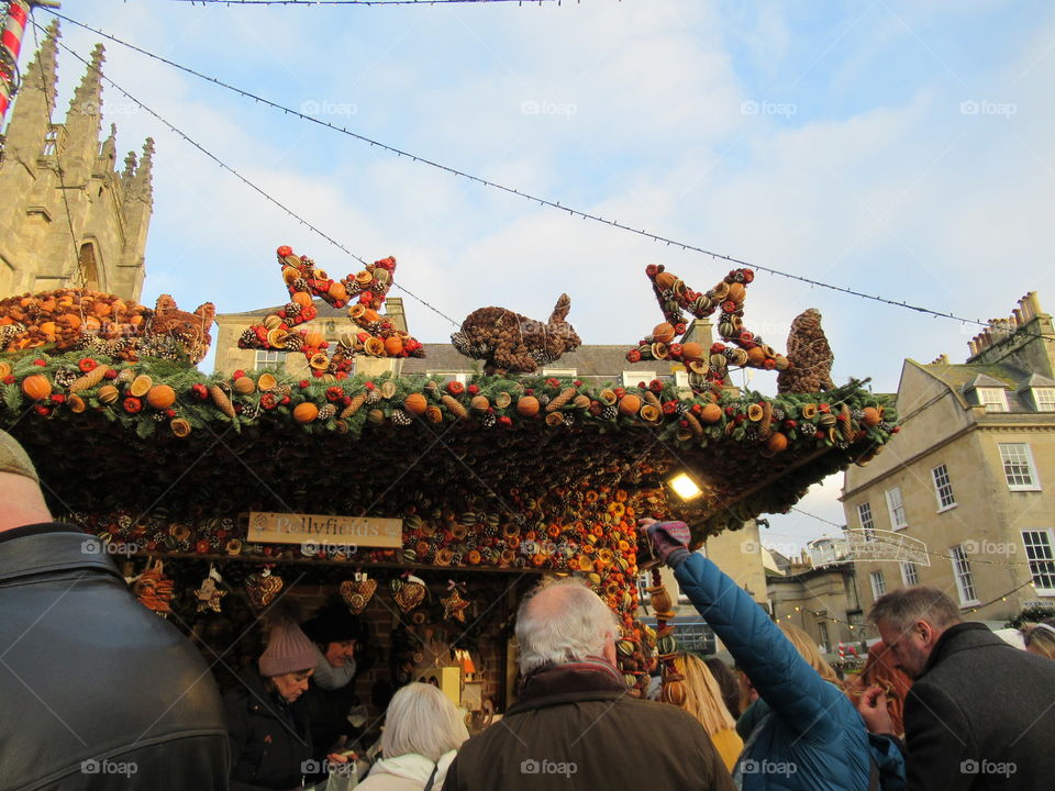 Christmas market at Bath very busy with people buying for the festive season