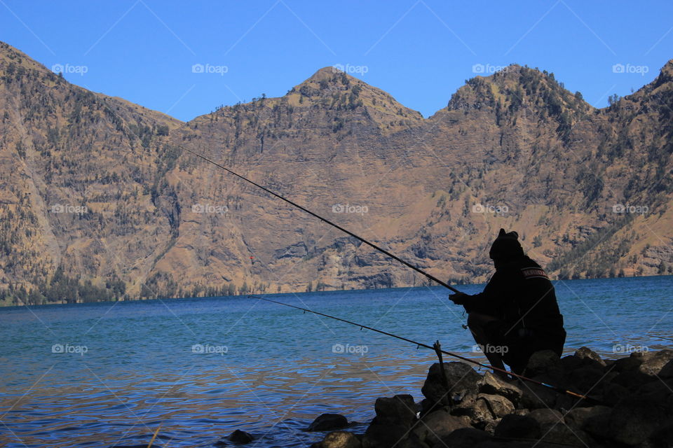 Fishing. Lake Segara Anak Lombok NTB
