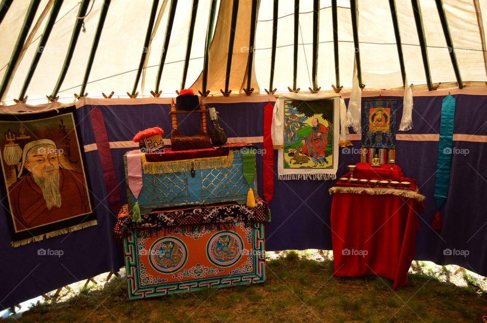 view inside the yurt. history of the people of Kalmykia