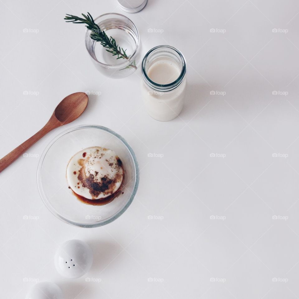 Breakfast with soymilk and organic egg