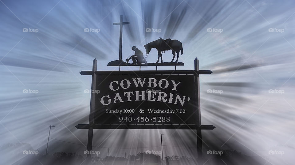 cowboy gatherin'. this is the sign in front of our church