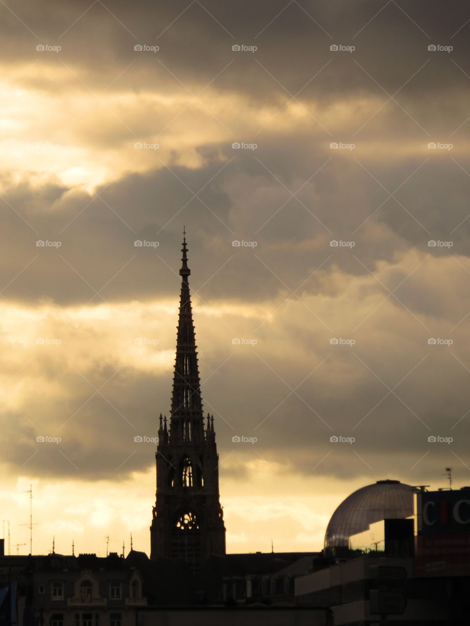 steeple in clouds