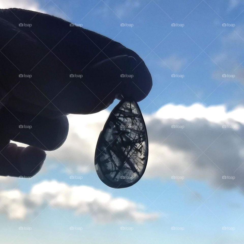 Rutile Quartz Silver Pendant blue sky and clouds