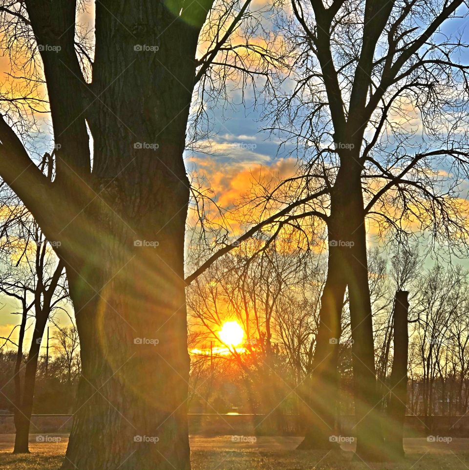 Sunset in a town area that looks rural