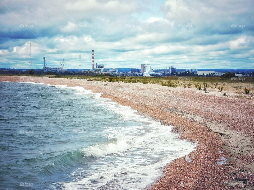 Blustery day at Long Beach with the city of Bridgeport in the distance..