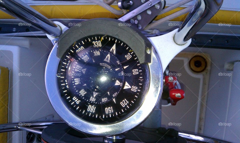 Sailboat compass. Lake Champlain, New York, sailing