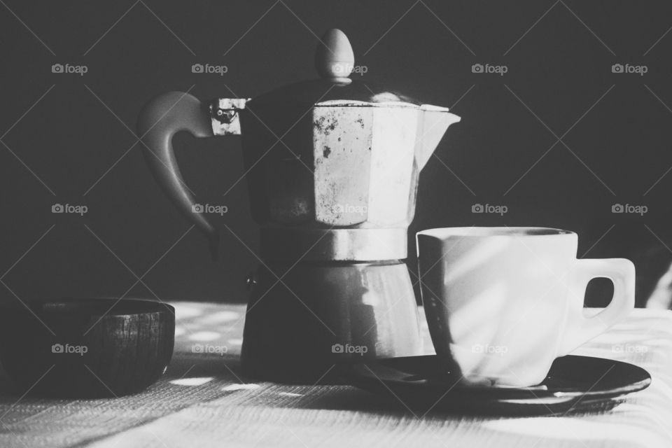 coffee cup and kettle