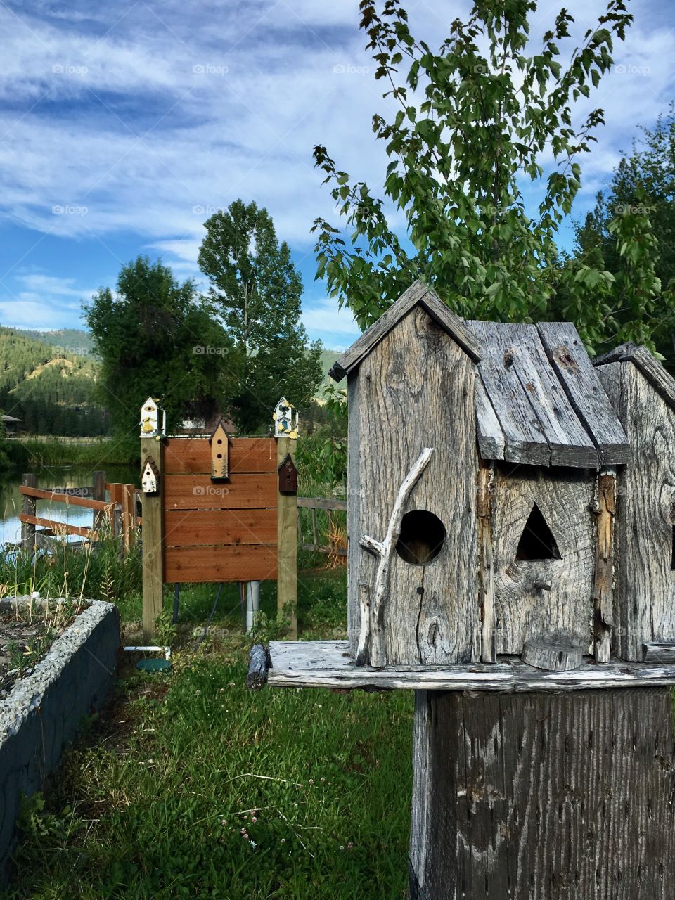 Bird houses in the country side. 