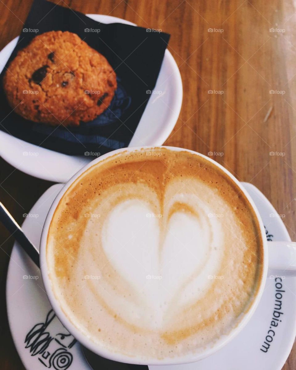 Nice cup of coffee for breakfast with a choc cookie 