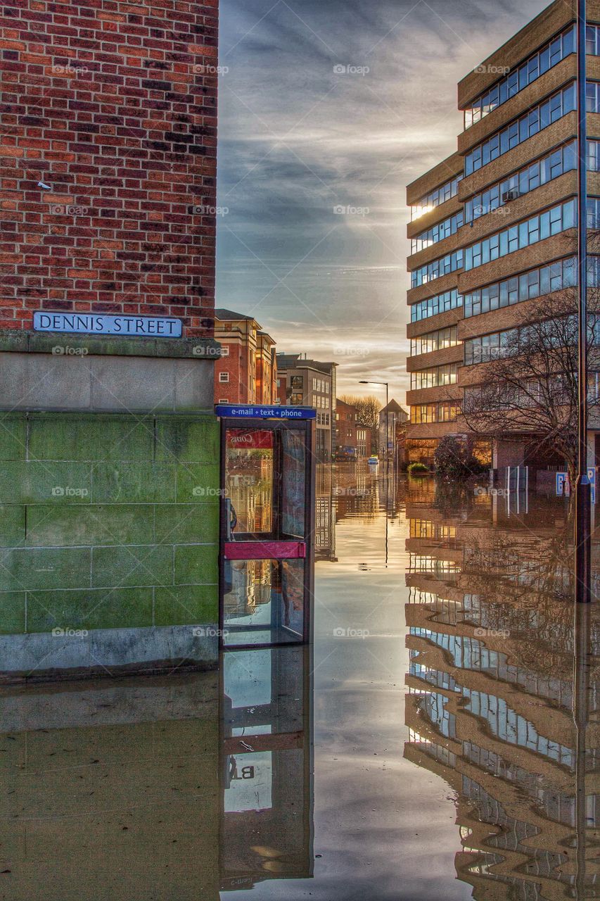The flooded streets of York in the UK.