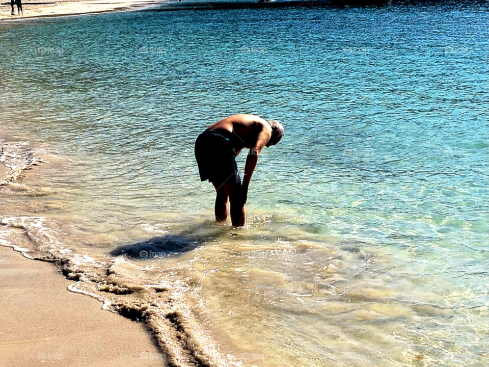 blue sand beach man by Iphonepic