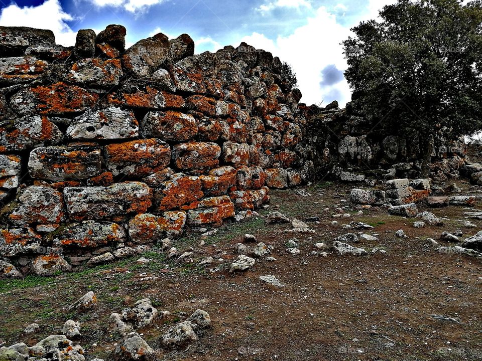 old stone wall in sardinia nuraghe arrubiu orroli