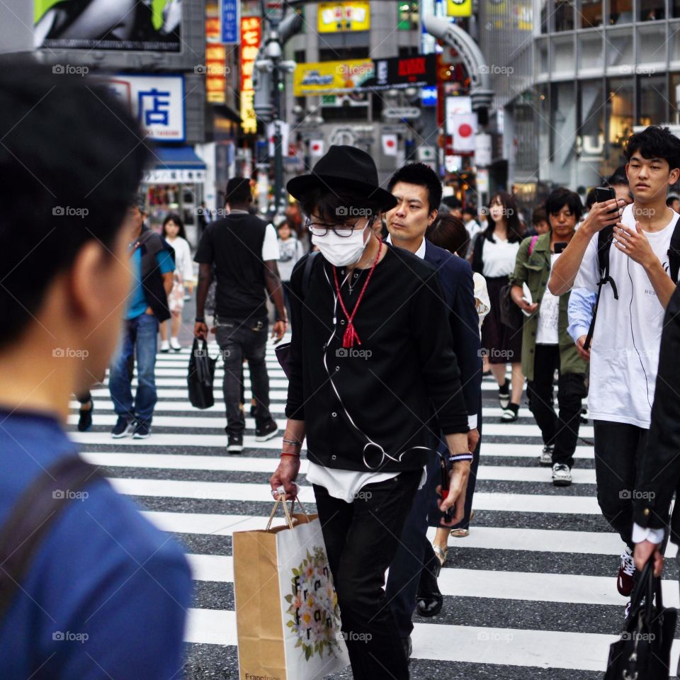 Shibuya crossing, dust mask