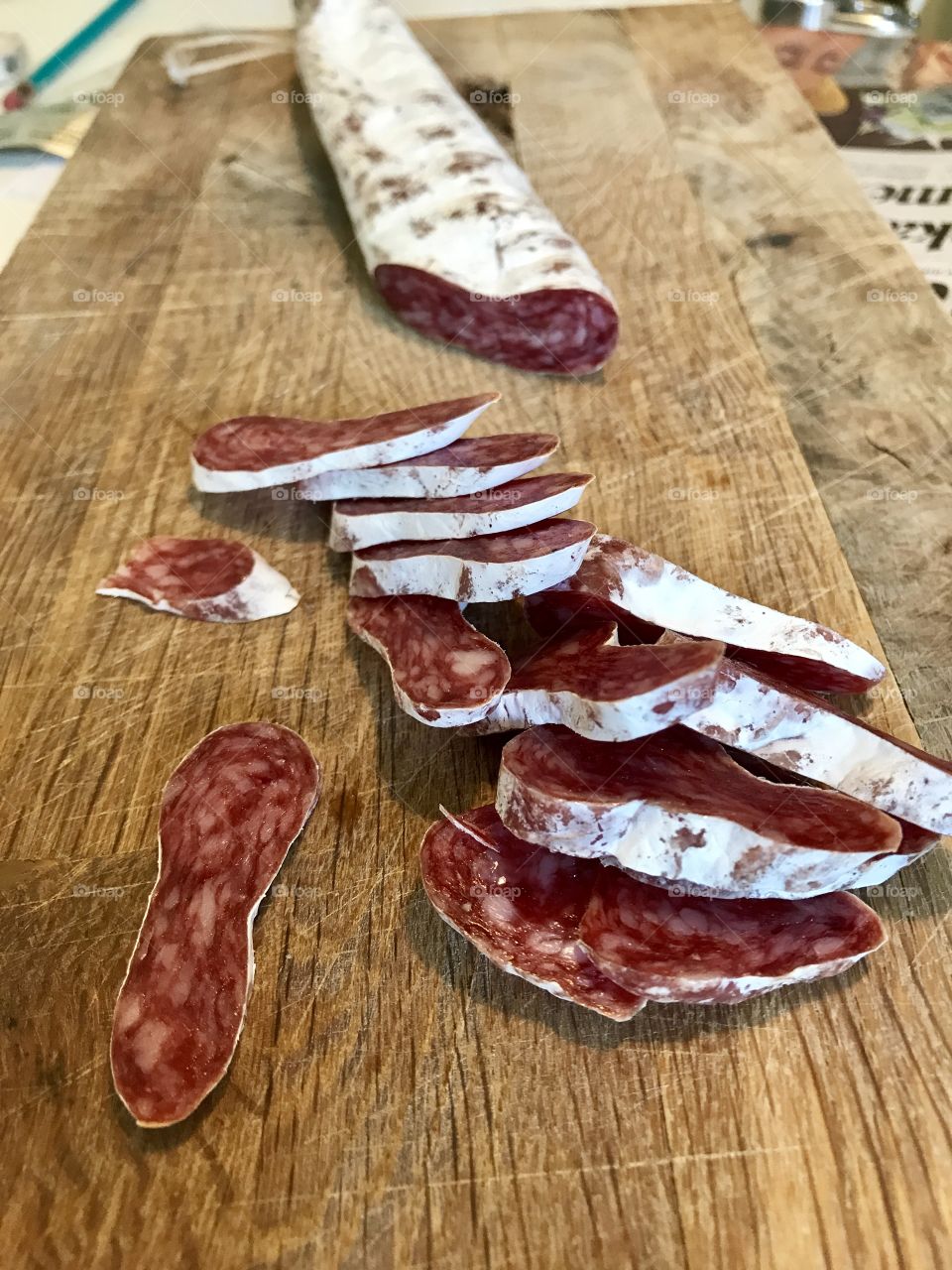 Salami cut into strips