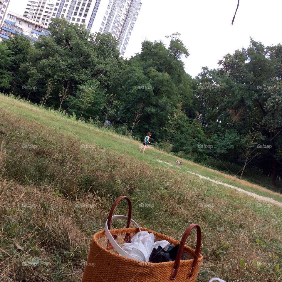 Playing badminton in the park