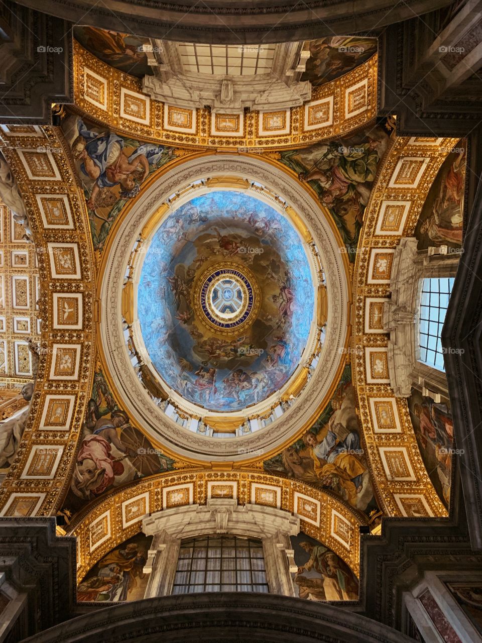 Inside the Vatican. The ceiling of St. Peter’s Basilica. 