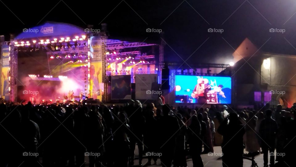 Beautiful crowd of people in festival of international music at essaouira city in Morocco.