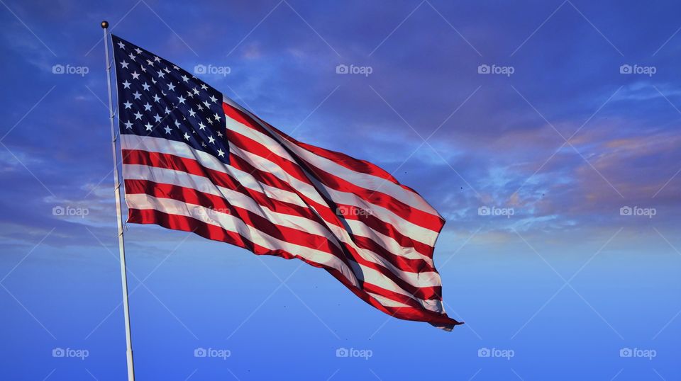 American Flag on blue background