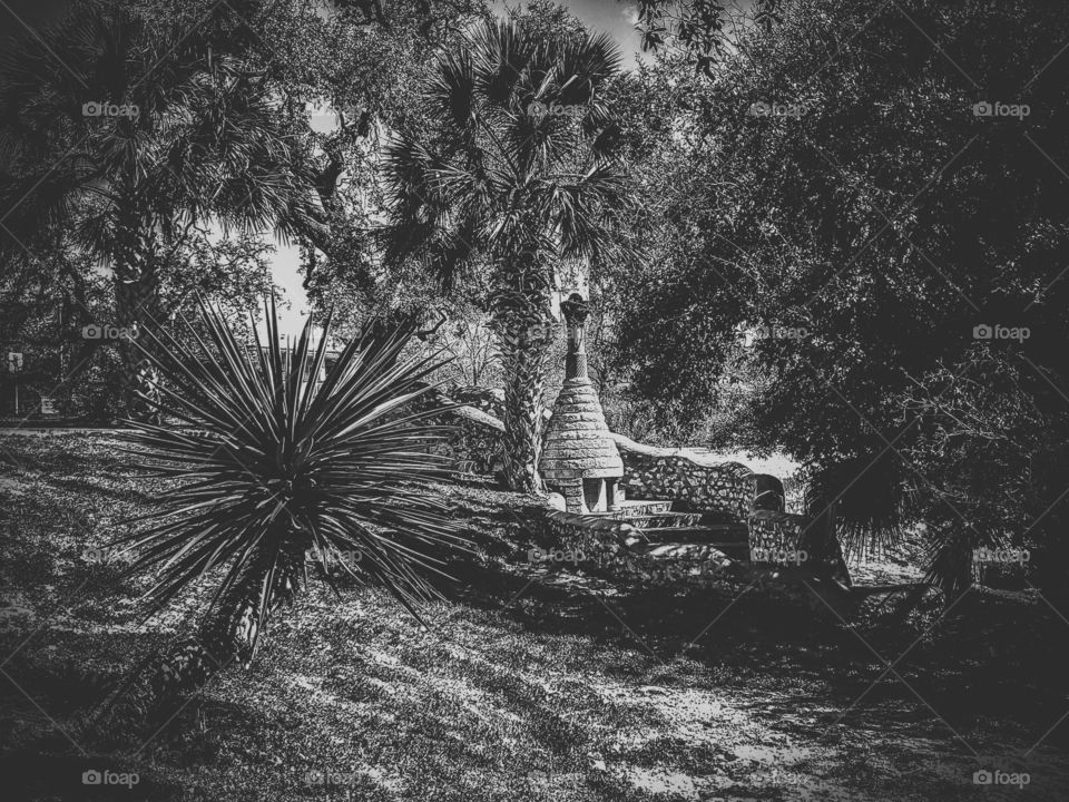 Black and white landscape photo of the second oldest city park in the United States of America.  18th century  - 1709