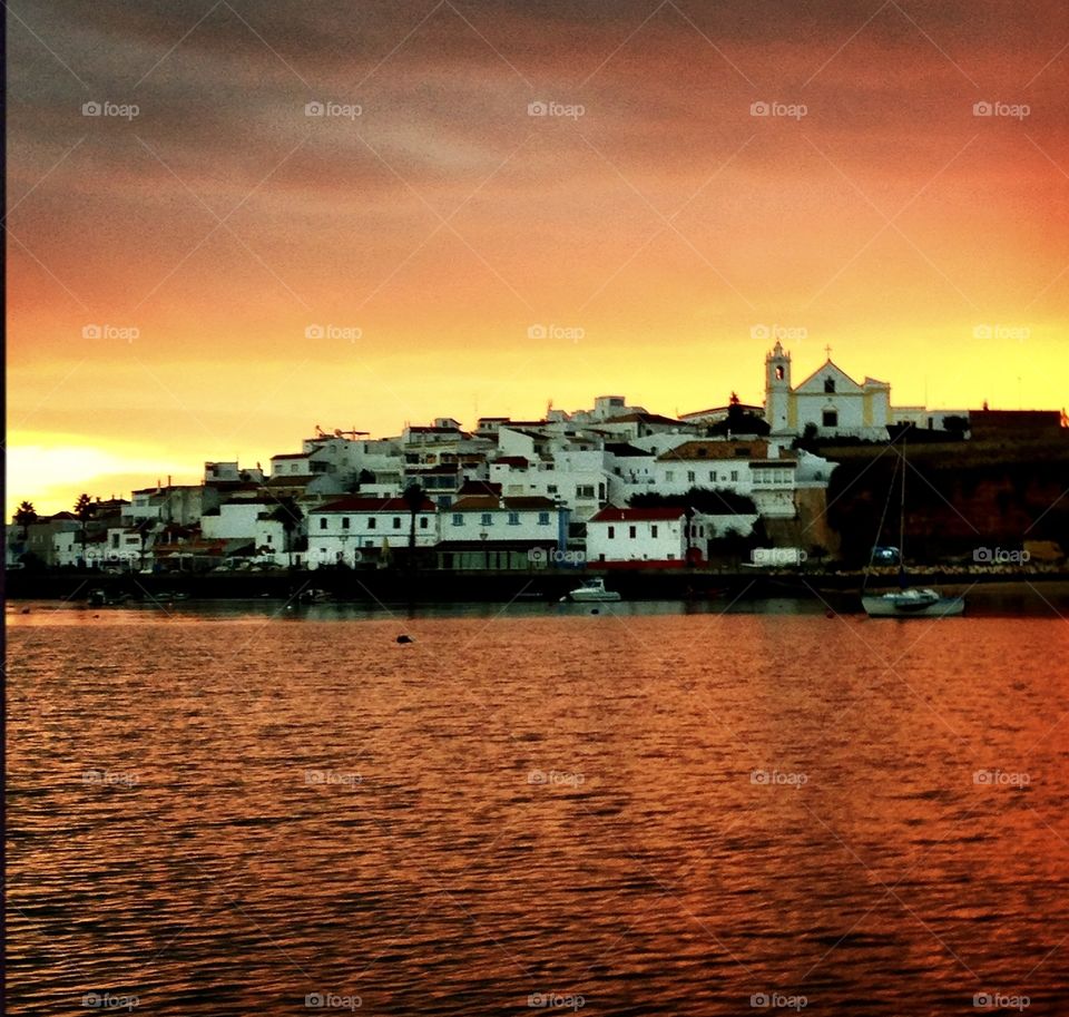 sunrise in the city of Ferragudo, coast of Portugal