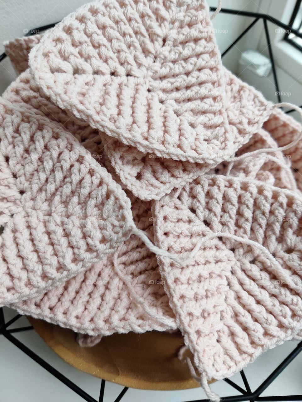 Patches of crochet blanket in progress