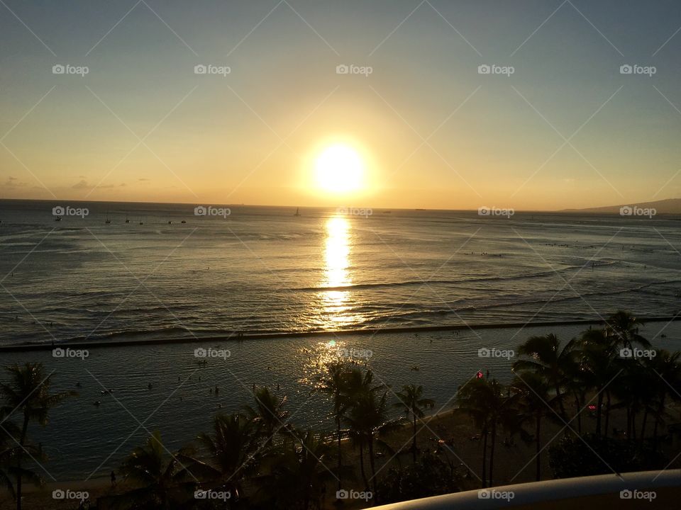 Aloha. Waikiki Beach sunset
