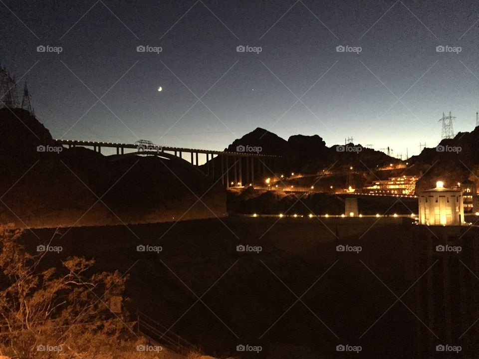 Hoover Dam night shot. At the top