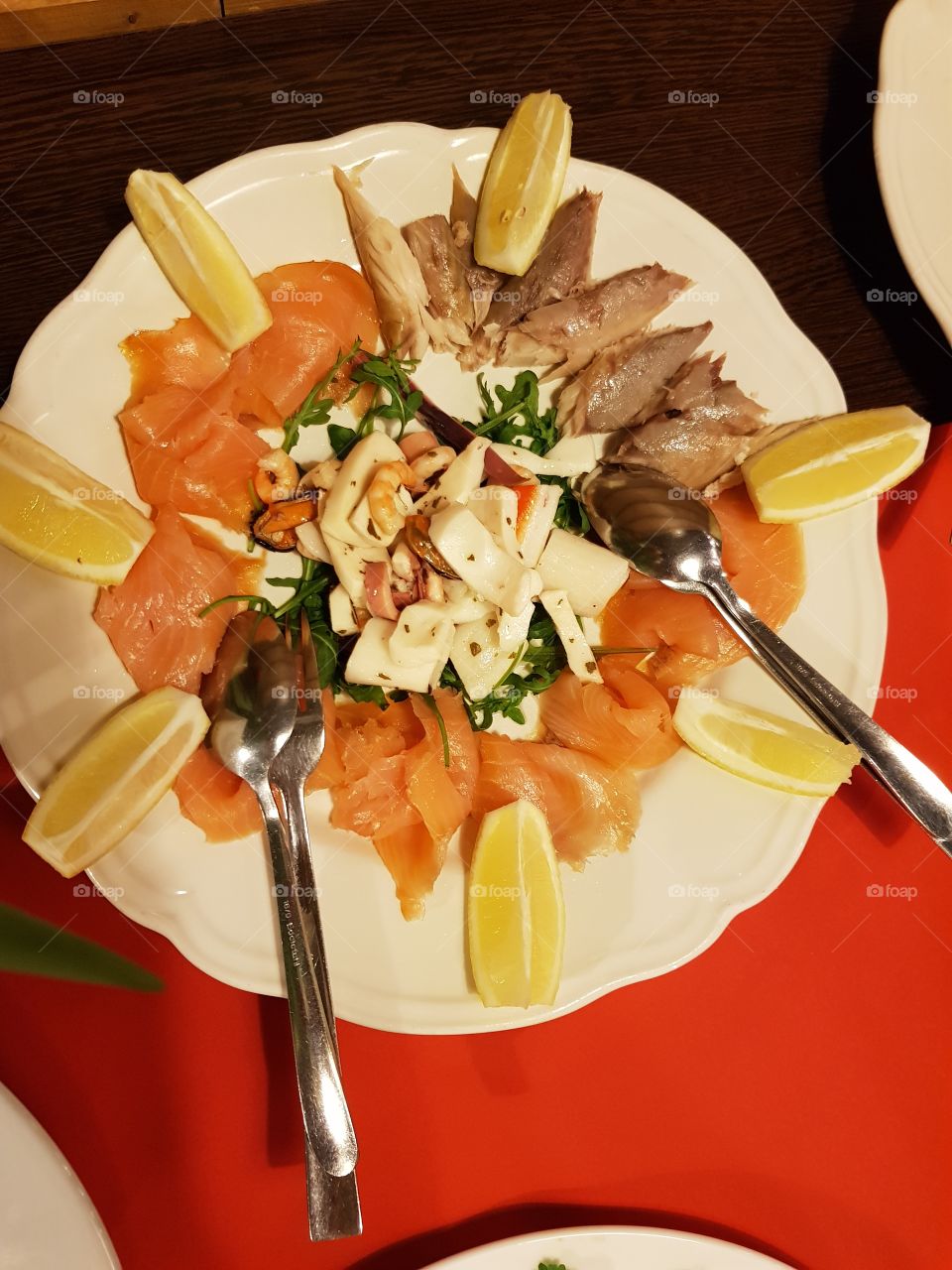 Dinner buffet spread.