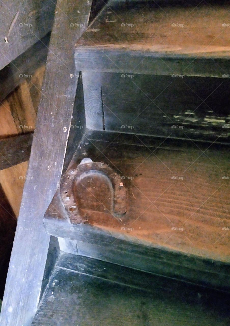Horseshoe nailed to the steps for good luck, Happiness, Amulet, house, antique horseshoe,