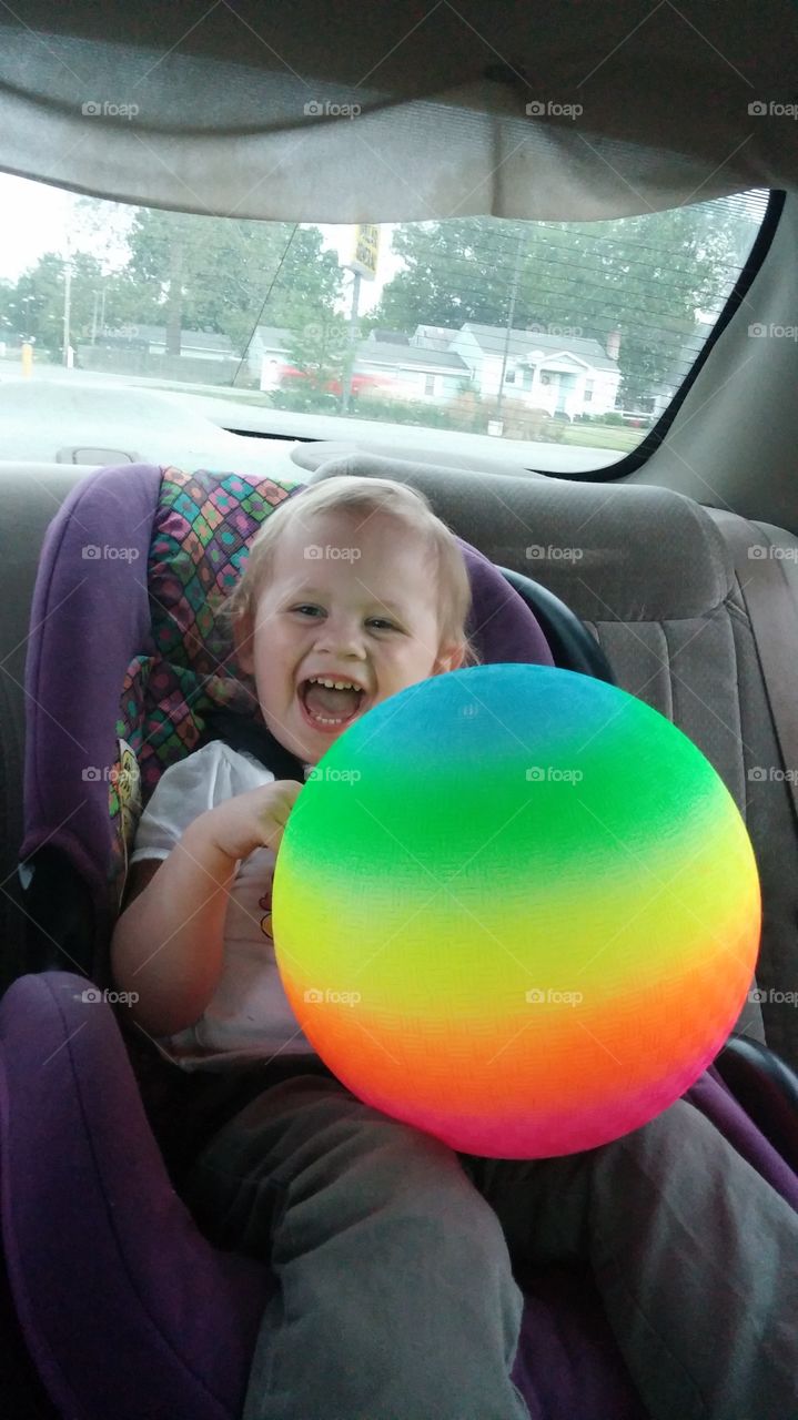 Happy. My daughter was so excited when I bought her this ball!