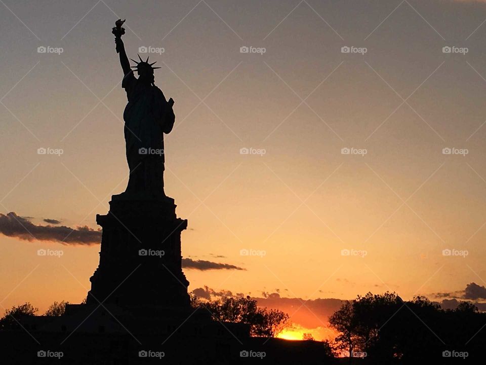 Sunset, Statue of Liberty, NYC