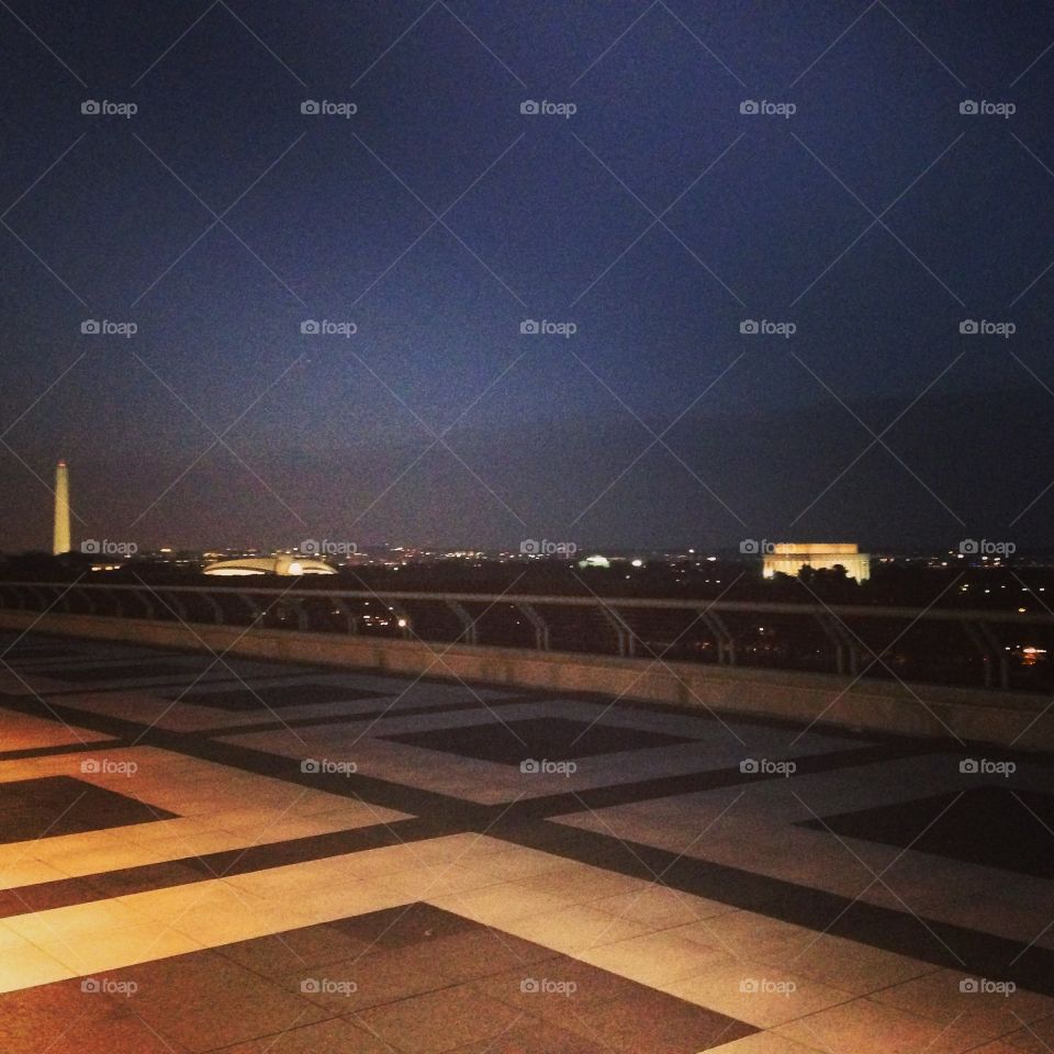 Top of the Kennedy Center, DC. Taken at the top of the Kennedy Center in Washington DC. Lincoln memorial and Washington Monument visible.