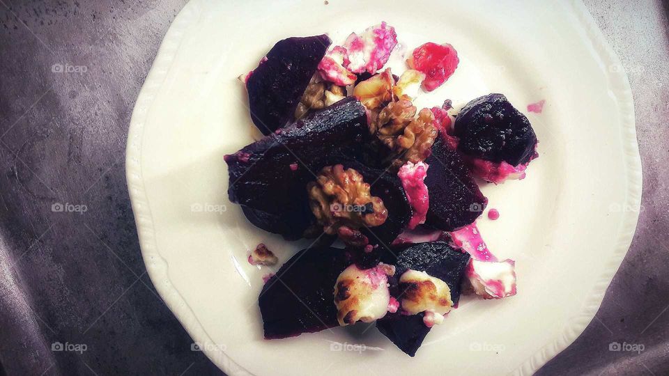 beetroot with chèvre honey rosemary and walnuts