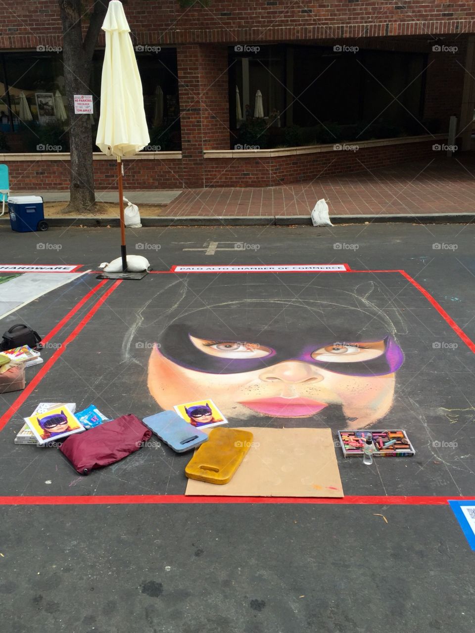 Cat woman street chalk art