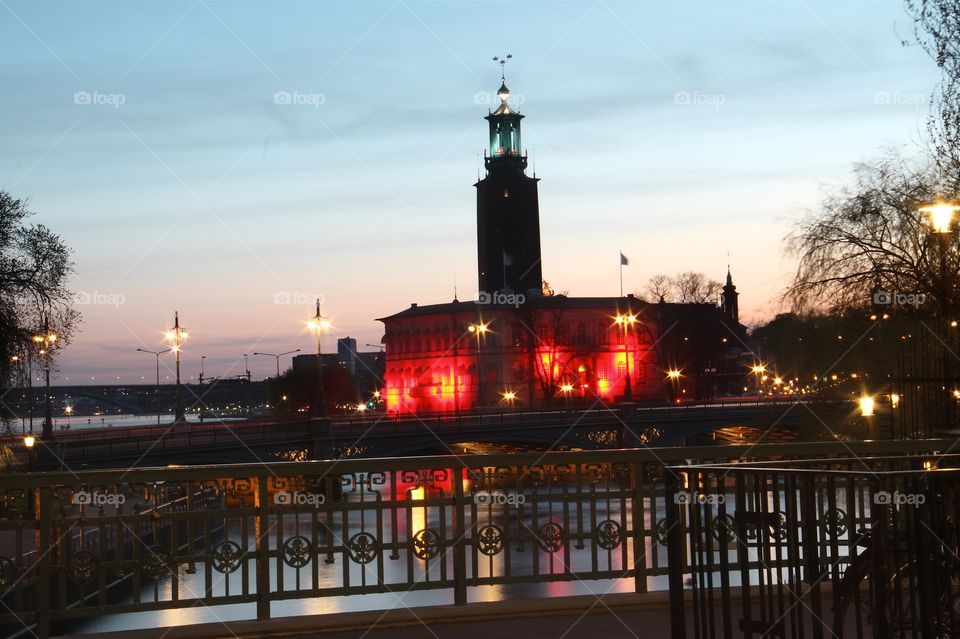 Stockholm night, city hall, Sweden