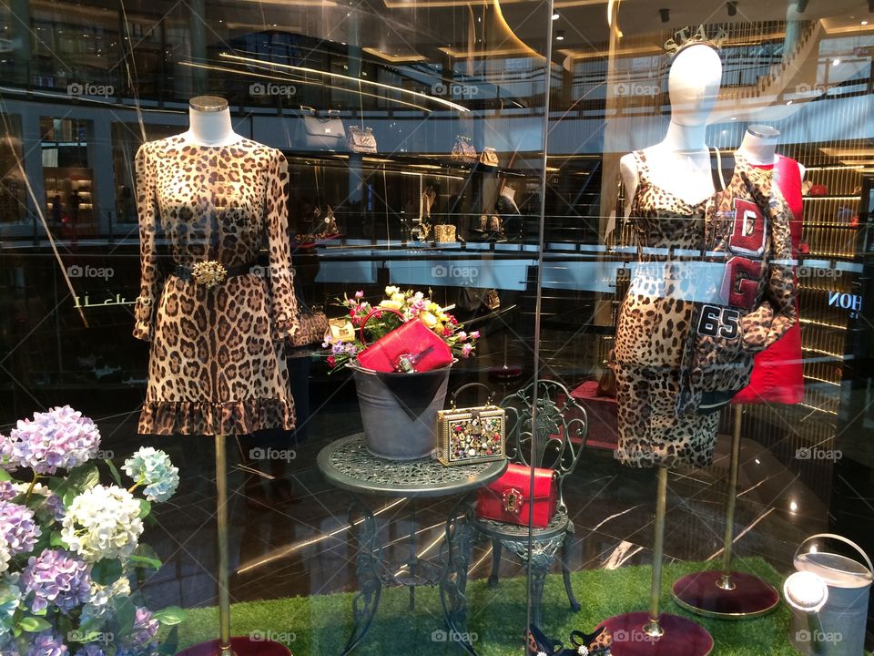 Leopard pattern designer clothes in Dubai mall