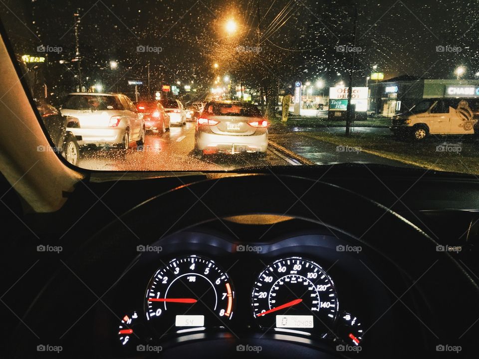 commuting in rainy day in evening 