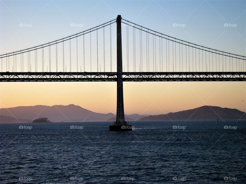 San Francisco Bay bridge during sunset