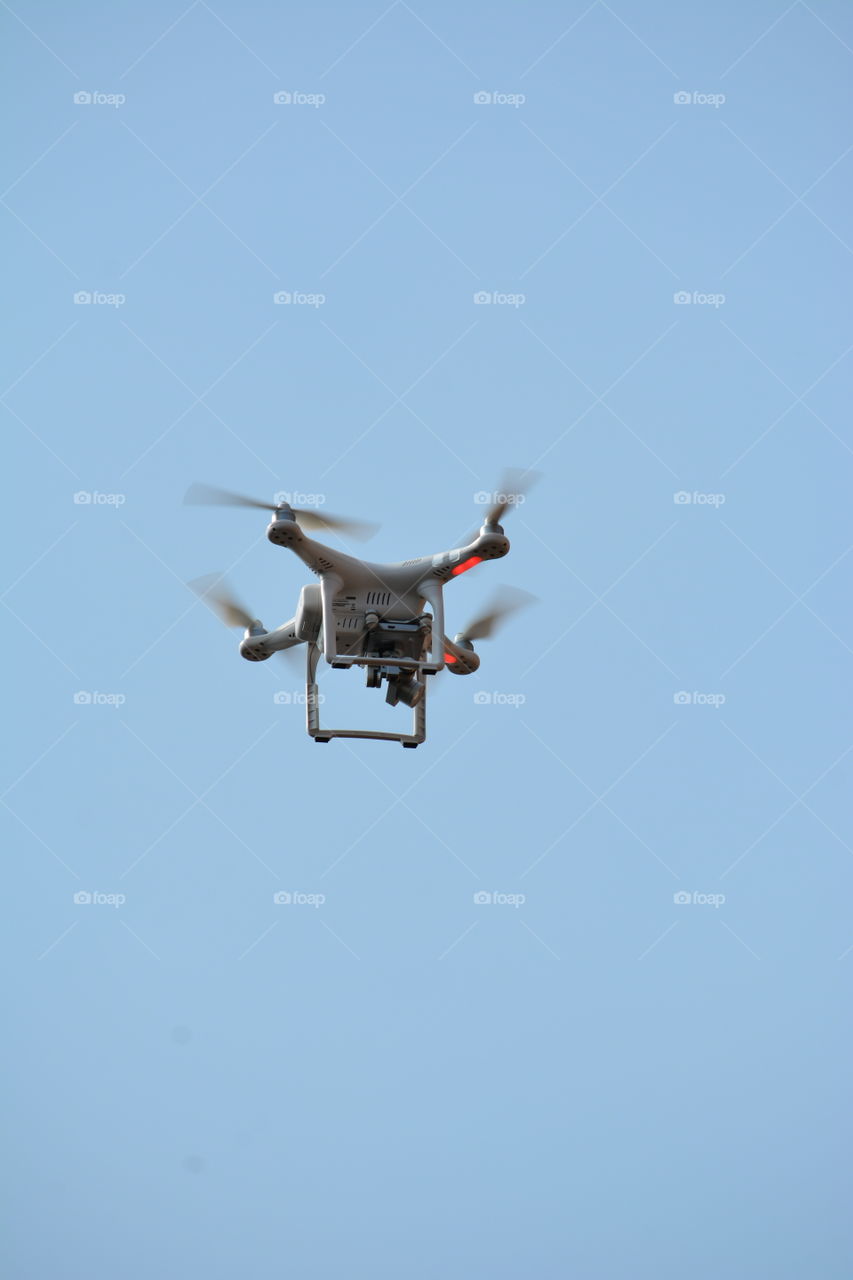 A drone soaring in the sky above Sheshan near Shanghai 